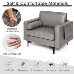Modern Single Sofa with Cushion Bolster and Side Storage Pocket