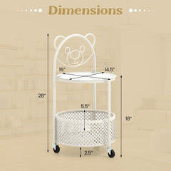Sofa Side Table on Lockable Wheels with Glass Top and Bear Frame, White