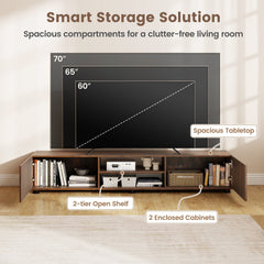 Modern TV Stand for up to 70 inches TVs Minimalist Entertainment Center with 2 Doors and Open Shelves-Rustic Brown