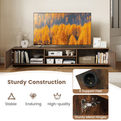 Modern TV Stand for up to 70 inches TVs Minimalist Entertainment Center with 2 Doors and Open Shelves-Rustic Brown