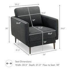 Charcoal Accent Chair with 22.5 in Seat, 5 in Seat Pad and Removable Backrest Cushion, 300 lb