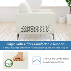 Ivory Accent Chair with S Shaped Springs, 5 in Seat Pad and Removable Backrest Cushion, 300 lb