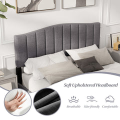 Queen Upholstered Platform Bed with 2 Height Channel Tufted Headboard and 12 LVL Slats