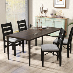 Set of 2 Folding Ladder Back Dining Chairs, Black Rubber Wood with Grey Linen Padded Seat