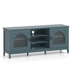 Modern Vintage TV Cabinet with Adjustable Shelves and 2 Cable Holes for TVs up to 65 Inches-Turquoise
