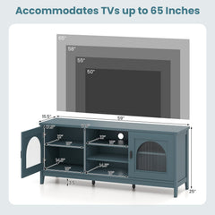 Modern Vintage TV Cabinet with Adjustable Shelves and 2 Cable Holes for TVs up to 65 Inches-Turquoise