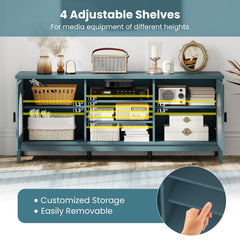 Modern Vintage TV Cabinet with Adjustable Shelves and 2 Cable Holes for TVs up to 65 Inches-Turquoise