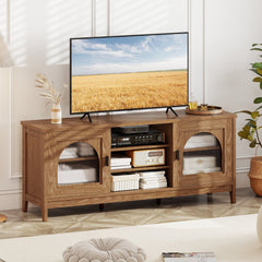 Modern Vintage TV Cabinet with Adjustable Shelves and 2 Cable Holes for TVs up to 65 Inches-Walnut