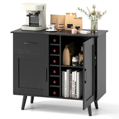 Modern Wine Bar Buffet Cabinet with 6-Bottle Wine Rack-Black