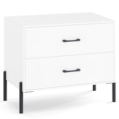 Modern Wooden 2-Drawer Nightstand with Metal Legs and Handles-White