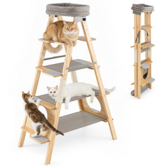 Foldable Pine Cat Ladder Tree 54.5 Inches with Five Felt Lined Steps