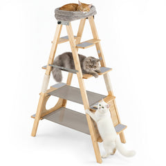 Foldable Pine Cat Ladder Tree 54.5 Inches with Five Felt Lined Steps