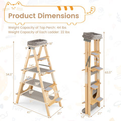 Foldable Pine Cat Ladder Tree 54.5 Inches with Five Felt Lined Steps