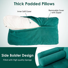 97 in L Shaped 3 Seat Sectional in Teal Suede with a 46.5 in Chaise That Moves Left or Right