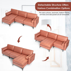 97 in L Shaped 3 Seat Sectional in Coral Leather Look Fabric with a 46.5 in Chaise to Lie On
