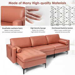 97 in L Shaped 3 Seat Sectional in Coral Leather Look Fabric with a 46.5 in Chaise to Lie On