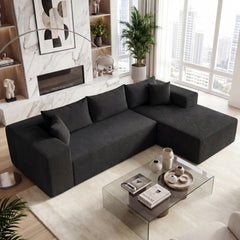 86 in Black Corduroy L Shaped Sectional with an Anti Slip Base, 39.5 in Seat and No Legs