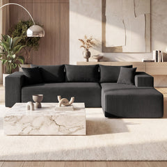 86 in Black Corduroy L Shaped Sectional with an Anti Slip Base, 39.5 in Seat and No Legs
