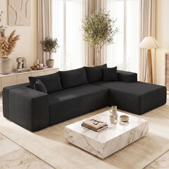 86 in Black Corduroy L Shaped Sectional with an Anti Slip Base, 39.5 in Seat and No Legs