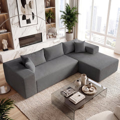 86 in Grey Corduroy L Shaped Sectional, 39.5 in Deep Seat and a 58.5 in Chaise, Seats 4