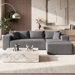 86 in Grey Corduroy L Shaped Sectional, 39.5 in Deep Seat and a 58.5 in Chaise, Seats 4