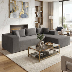 86 in Grey Corduroy L Shaped Sectional, 39.5 in Deep Seat and a 58.5 in Chaise, Seats 4