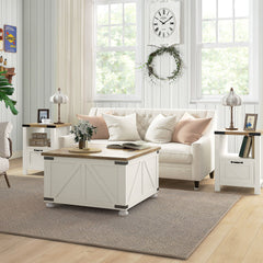 Farmhouse Coffee Table, Square Center Table with Flip-top Lids, Hidden Storage Compartment and Wooden Legs, Oak