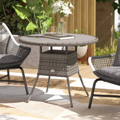 27.5" Outdoor Wicker Dining Table, PE Rattan Patio Furniture with Wood-plastic Composite Top, Grey