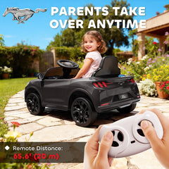 Ride On Car for Kids, Licensed Ford Mustang Mach-E 12V Electric Car with Remote Control, LED Light, Music, Black