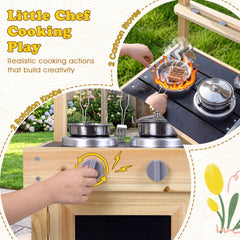 Mud Kitchen Playset Kids Play Kitchen Outdoor with 2 Removable Sinks-Natural
