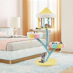 57.5 Inch Pastel Cat Tree with an Open Gazebo Condo and Two Perches