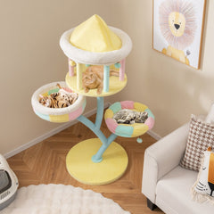 57.5 Inch Pastel Cat Tree with an Open Gazebo Condo and Two Perches