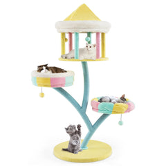 57.5 Inch Pastel Cat Tree with an Open Gazebo Condo and Two Perches