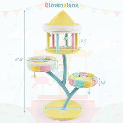 57.5 Inch Pastel Cat Tree with an Open Gazebo Condo and Two Perches