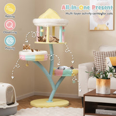 57.5 Inch Pastel Cat Tree with an Open Gazebo Condo and Two Perches