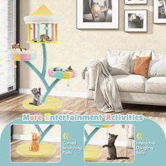 57.5 Inch Pastel Cat Tree with an Open Gazebo Condo and Two Perches