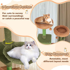 63 Inch Cactus Cat Tree with Two Condos, a Ramp and a Hanging Basket