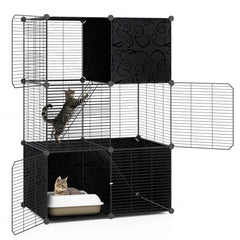Multi-Level Cat Tower with 2-Door Condo and Hammock-Black