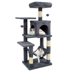 Dark Grey Cat Tower 44 Inches with a Hammock Slung Under the Condo