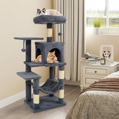 Dark Grey Cat Tower 44 Inches with a Hammock Slung Under the Condo