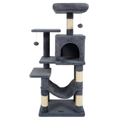 Dark Grey Cat Tower 44 Inches with a Hammock Slung Under the Condo