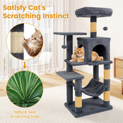 Dark Grey Cat Tower 44 Inches with a Hammock Slung Under the Condo