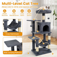 Dark Grey Cat Tower 44 Inches with a Hammock Slung Under the Condo