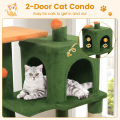 Forest Green Cat Tower 44 Inches with Orange Perch, Hammock and Condo