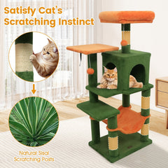 Forest Green Cat Tower 44 Inches with Orange Perch, Hammock and Condo