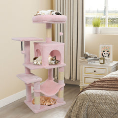Pink Cat Tower 44 Inches with a Hammock, Condo and Two Hanging Balls