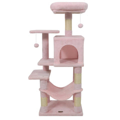 Pink Cat Tower 44 Inches with a Hammock, Condo and Two Hanging Balls