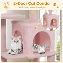 Pink Cat Tower 44 Inches with a Hammock, Condo and Two Hanging Balls