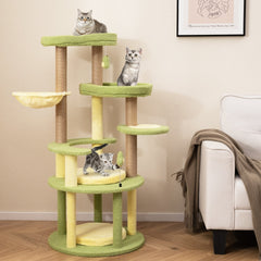 51 Inch Avocado Cat Tree with a Rotatable Basket and Round Base