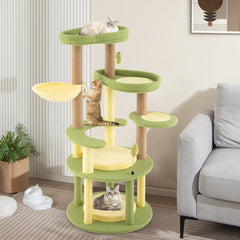 51 Inch Avocado Cat Tree with a Rotatable Basket and Round Base
